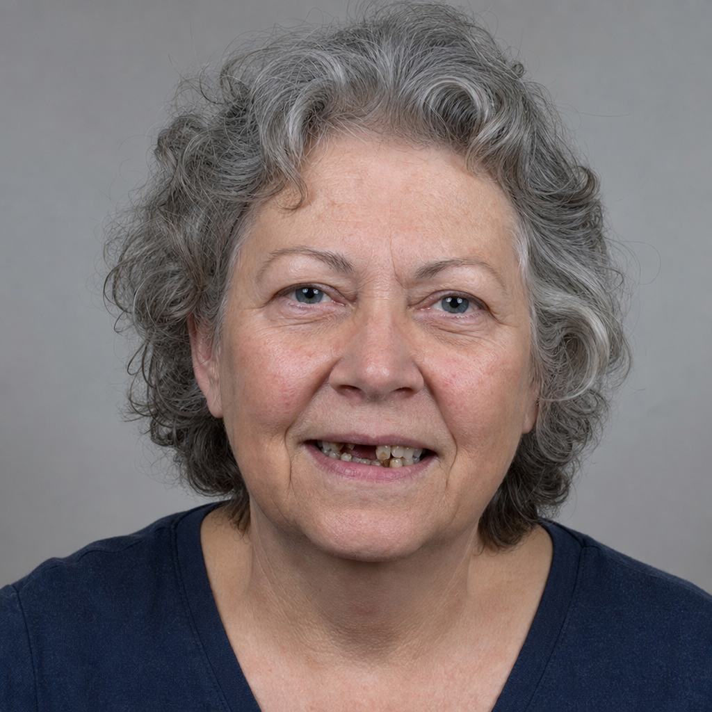 Patricia before dental implant treatment