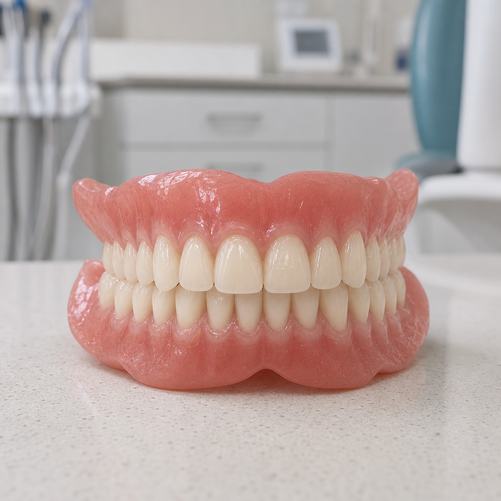 Modern complete acrylic denture with natural-looking teeth